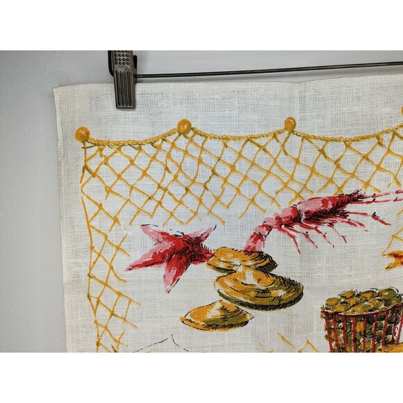 Vintage Polish Linen Tea Towel Screen Print Fish Market Unused Mint - Picture 3 of 6